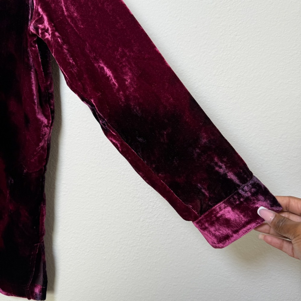 John Mark Women Burnout Velvet Button‎ Front Top Medium Burgundy Lagenlook Tunic - Picture 4 of 10